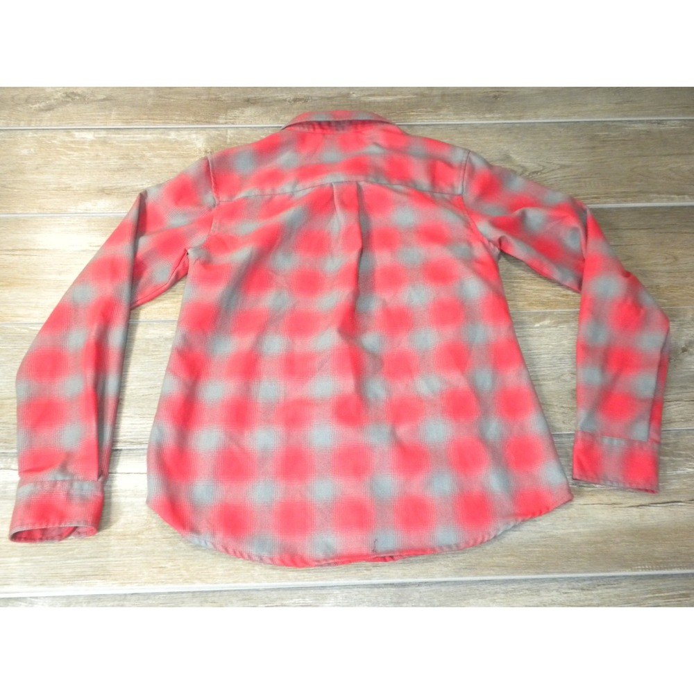 Dixxon Pulaski Flannel Shirt Womens M Red Gray Check Plaid Pearl Snap Biker Chic - Picture 2 of 8
